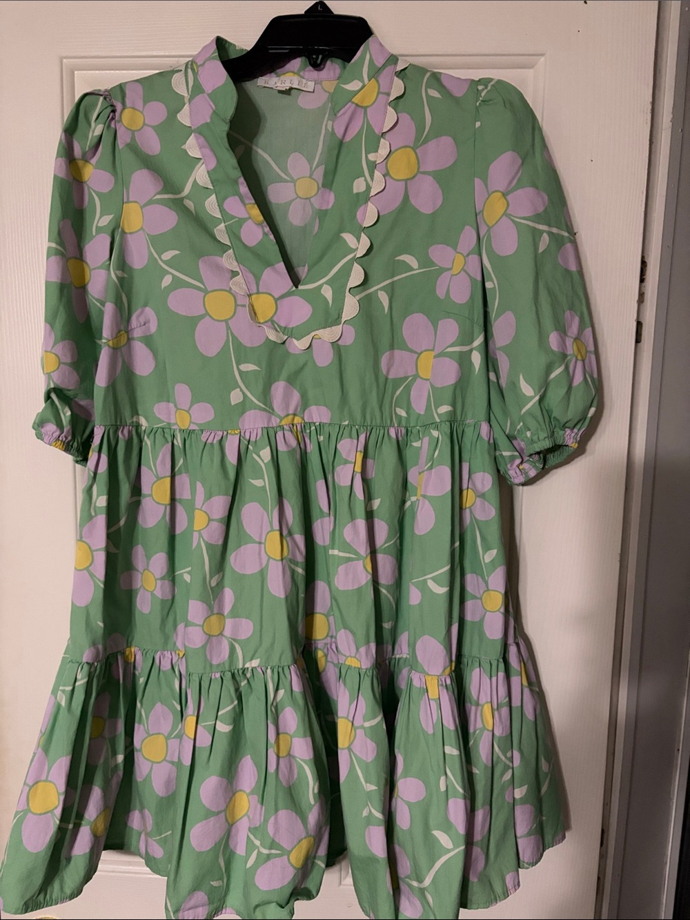 Karlie Green Floral Tiered Dress with Purple & Yellow Blooms